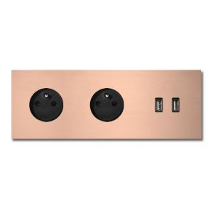 Basalte Socket - Afdekraam drievoudig met USB - rosé