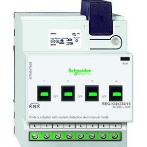 Schneider Electric KNX schakelactor 4 voudig 16A met stroomdetectie en handbediening  